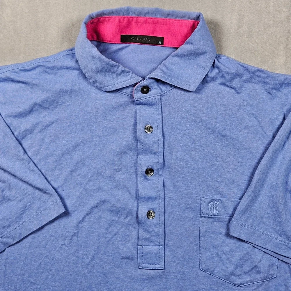 Greyson Polo Shirt Mens Medium Blue Pima Cotton Blend Pocket Golf Logo Stretch